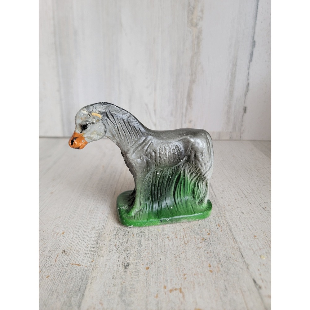 Vintage nativity scene donkey chalkware animal Xmas mini horse‎